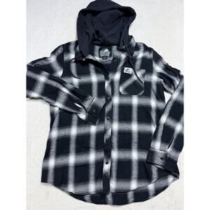 Lurking Class by Sketchy Tank Rose Hooded Flannel Shirt Black White Plaid Sz Lg